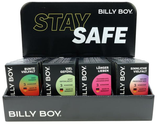 Préservatifs Billy Boy 3 en rayon, 4 assortis.