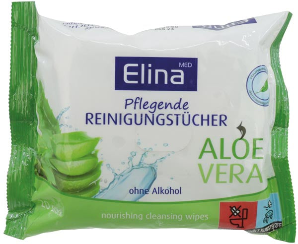 Lingettes pour bébé Elina à l'aloe vera, paquet de 20, 20 x 21 cm