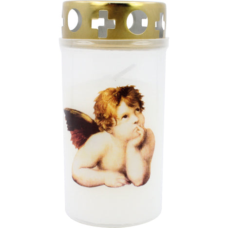 brûle-bougie funéraire à couvercle doré, motifs d'anges