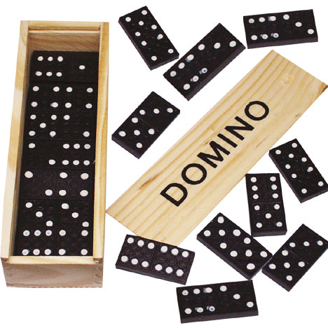 Dominos dans une boîte en bois (16x5cm) avec instructions.