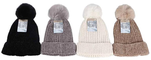 Bonnet d'hiver en maille chenille pour femme, 4 couleurs assorties