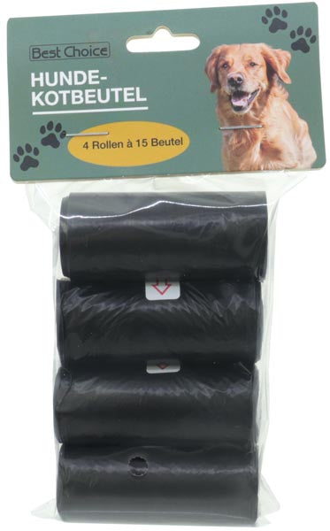 Sacs à déjections canines, 4 rouleaux de 15 sacs chacun