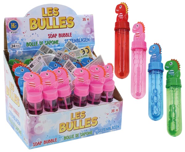 Présentoir de 24 bulles de savon Dino 35 ml 14 cm 4 couleurs