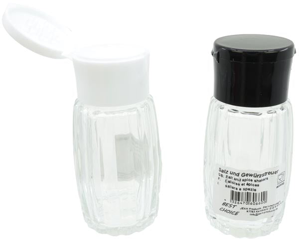 Salière et épicière avec couvercle, 8 cm, en verre