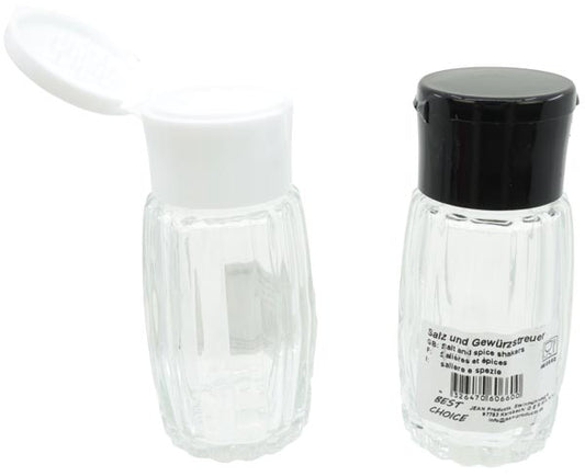 Salière et épicière avec couvercle, 8 cm, en verre