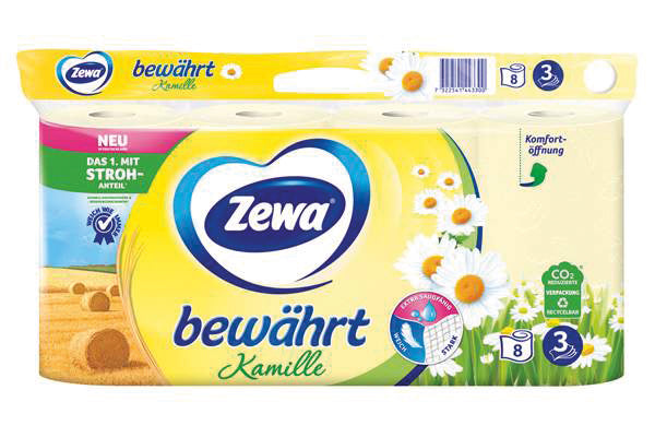 Papier toilette Zewa 3 plis, paquet de 8 x 150 feuilles, camomille