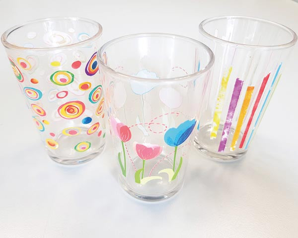 Verre à boire en verre avec de superbes motifs, 200 ml, triple