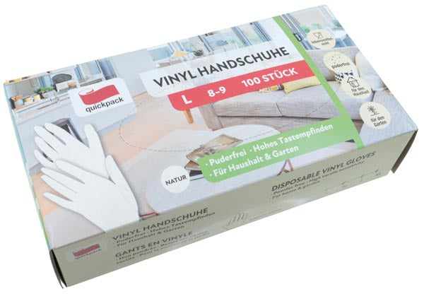 Gants jetables en vinyle, boîte de 100, taille L, extra fins