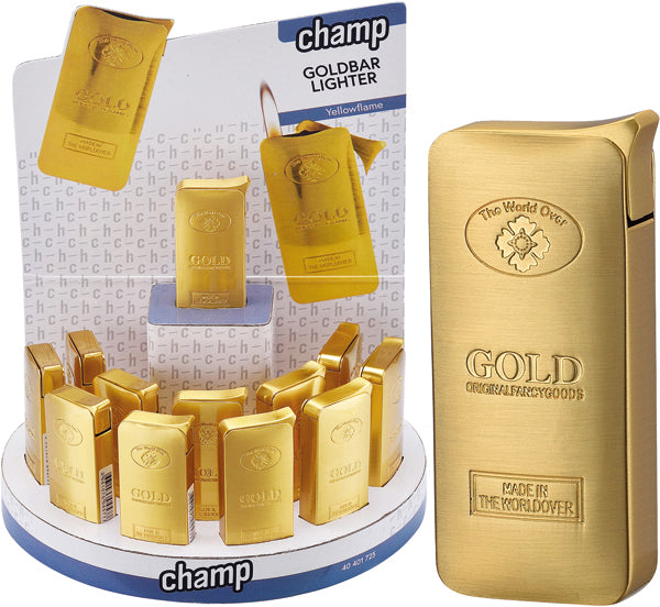 Briquet électrique, lingot d'or en métal exposé