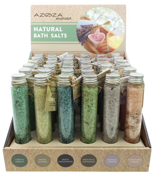 Sels de bain 115 g, présentoir de 36 pièces, 6 variétés