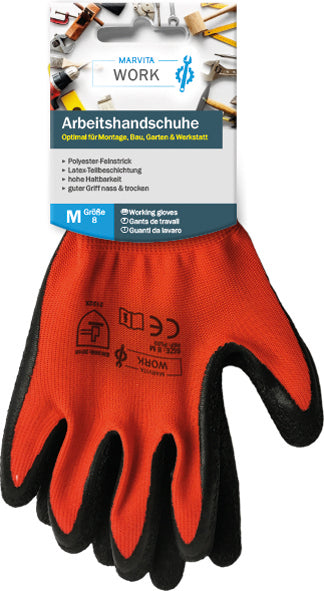 Gants de travail M-XL rouges/noirs en polyester/latex