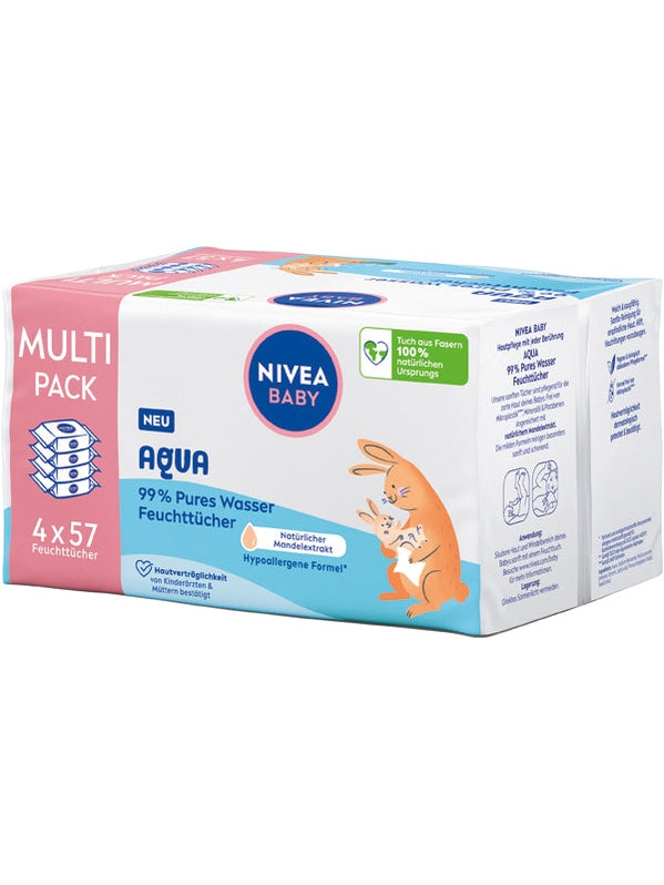 Lingettes pour bébé Nivea 99 % Aqua, paquet de 4 x 57 pièces