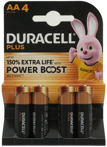 Lot de 4 piles alcalines Duracell Plus Mignon AA