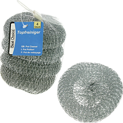 Nettoyeurs de casseroles en métal, lot de 4, 10 cm, 20 g chacun, dans un filet