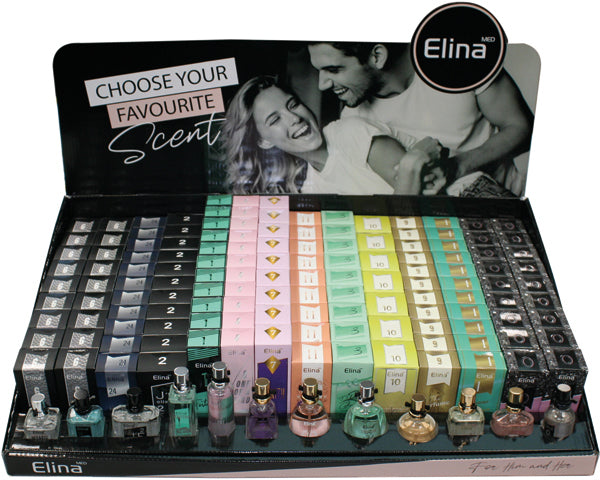ELINA parfum 15ml Présentoir-2, 136 pièces, 12 couleurs assorties.