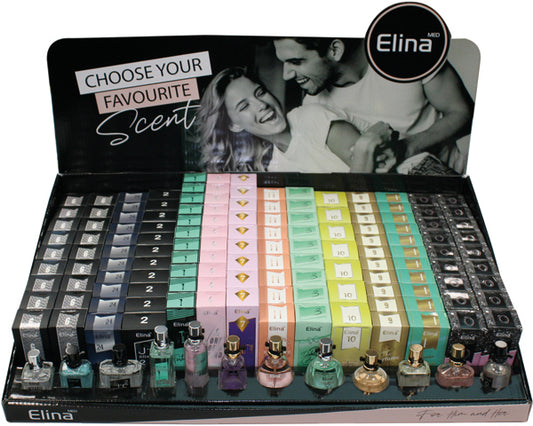 ELINA parfum 15ml Présentoir-2, 136 pièces, 12 couleurs assorties.