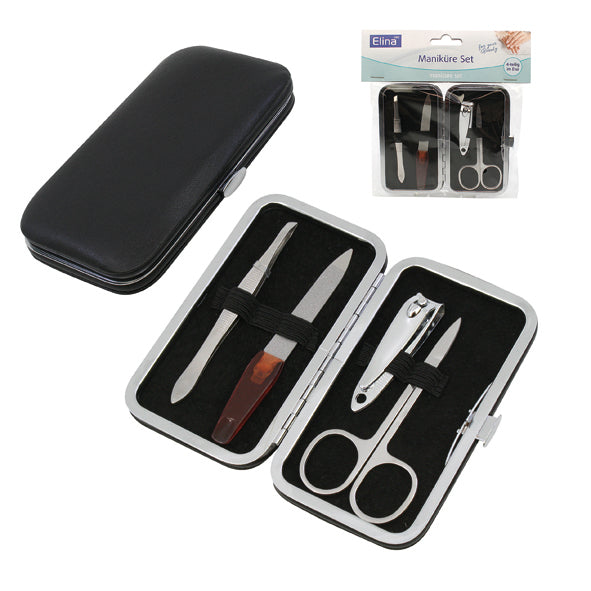 Kit de manucure pour ongles, 4 pièces, dans un étui en similicuir, 11 x 6 cm