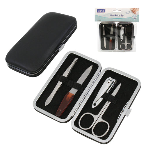 Kit de manucure pour ongles, 4 pièces, dans un étui en similicuir, 11 x 6 cm