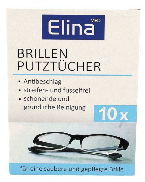 Lingettes nettoyantes pour lunettes Elina, paquet de 10 en sachets individuels