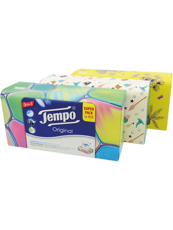 Mouchoirs Tempo, paquet de 3 x 100, 4 plis