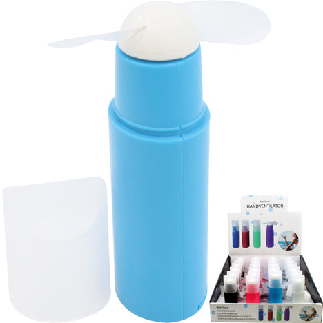 Mini ventilateur portable 10,5 x 3,2 cm en présentoir, assorti.