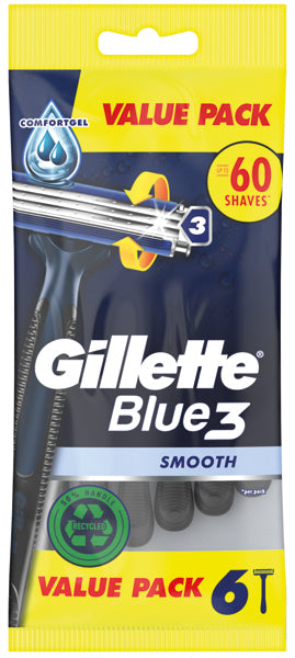 Rasoirs jetables Gillette Blue3 Smooth, paquet de 6