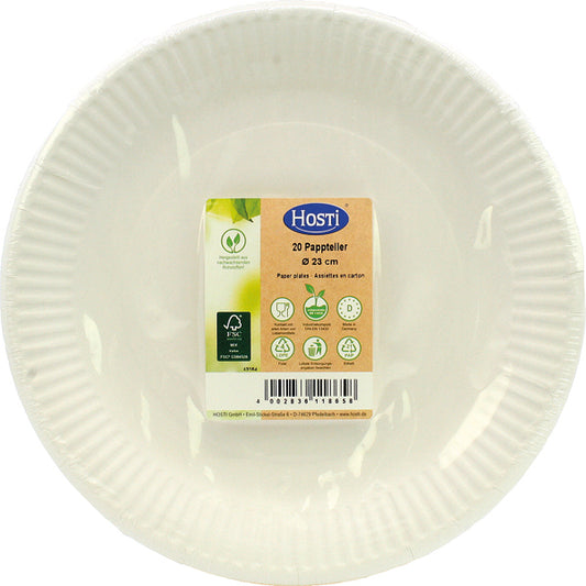 Assiettes de fête, 20 pièces, rondes de 23 cm, blanches, sous film rétractable