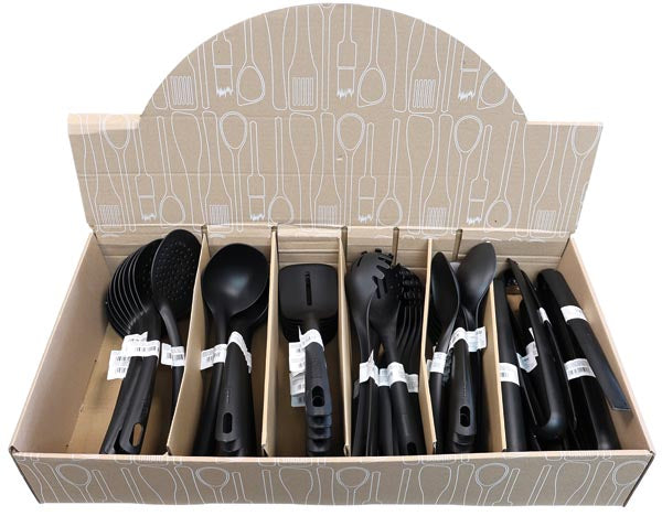 Présentoir à ustensiles de cuisine, 58 pièces, noir, en plastique