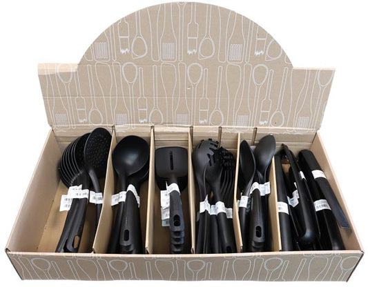 Présentoir à ustensiles de cuisine, 58 pièces, noir, en plastique