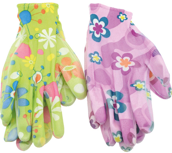 Gants de jardinage pour femmes, polyester/PU, assortis en 2 directions.