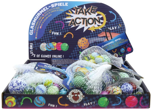 Jeu de billes en verre Trend House 21 pièces, présentoir de 9 pièces