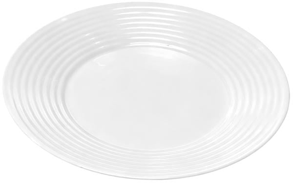 Assiette en opale, grand format, 26,6 cm, blanche, à relief cannelé
