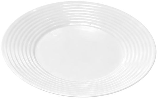 Assiette en opale, grand format, 26,6 cm, blanche, à relief cannelé
