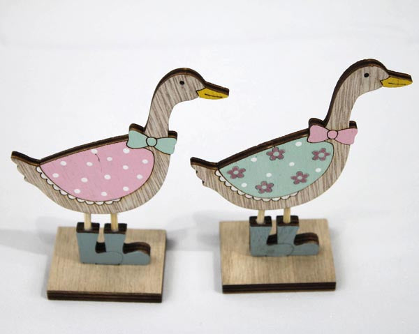Canard en bois sur un large support en bois, 9,5 x 4 x 12 cm