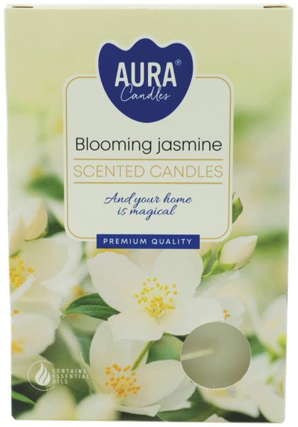 Bougies chauffe-plat parfumées au jasmin, 6 pièces dans une boîte pliante