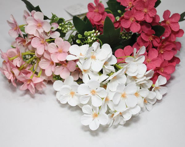 Bouquet d'hortensias, 5 branches + 30 fleurs, 33 cm