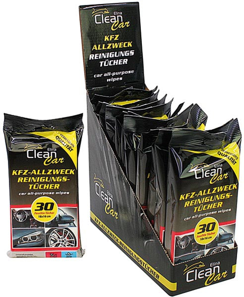 Lingettes humides pour voiture CLEAN multi-usages, paquet de 30, 18 x 16 cm