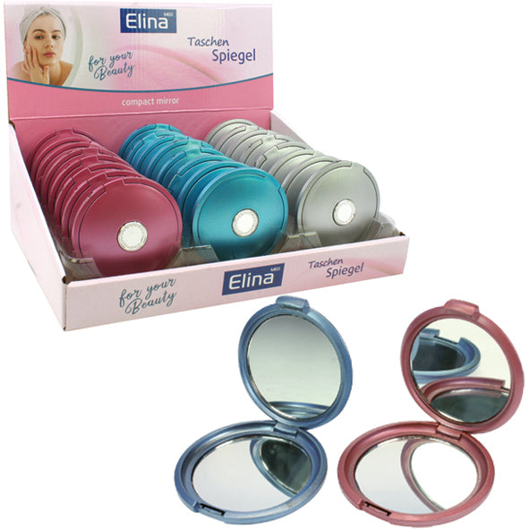 Miroir de poche, 7,5 cm, pliable, rond, 3 couleurs assorties.