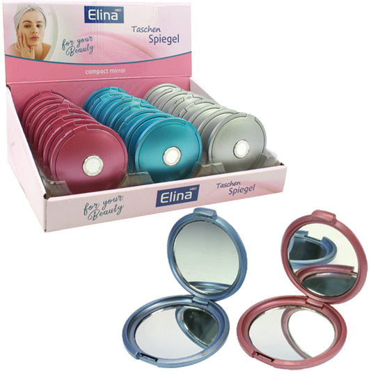 Miroir de poche, 7,5 cm, pliable, rond, 3 couleurs assorties.
