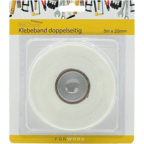 Ruban adhésif double face, extra long, 5 m x 20 mm.