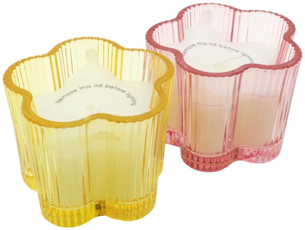 Bougie en verre en forme de fleur, verre rayé,