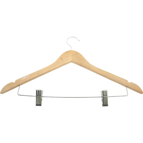 Cintre en bois avec 2 pinces métalliques
