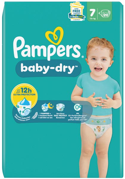 Pampers Baby Dry Taille 7 Extra Large (15+kg) 20 pièces.