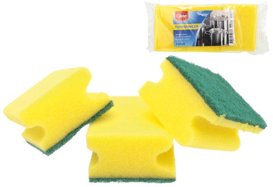 Éponge à récurer CLEAN avec poignée, lot de 3