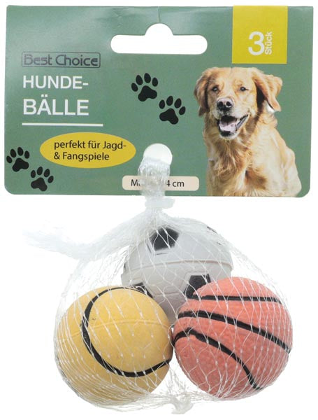 Balles pour chien, 4 cm de diamètre, 3 couleurs assorties