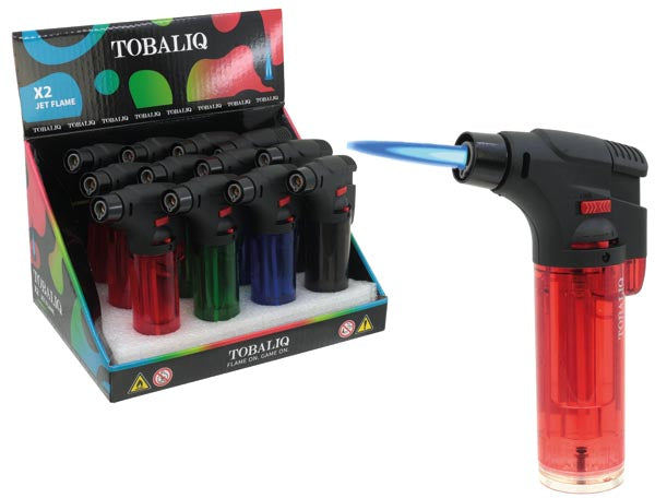 Briquet électrique Turbo à flamme bleue, lot de 12 en présentation.