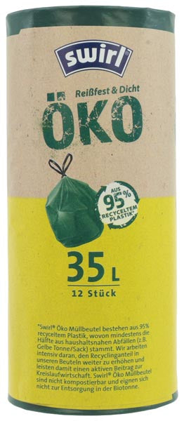 Sacs poubelle écologiques Swirl 35 litres avec cordon de serrage, lot de 12