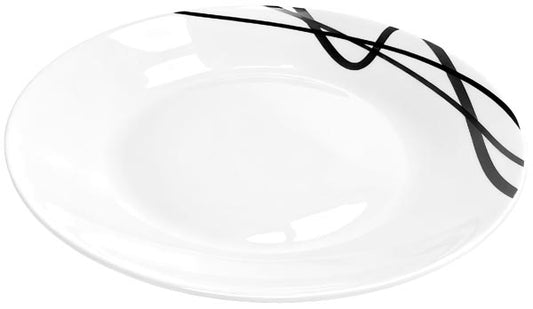 Assiette en opale, grand modèle, 25,4 cm, blanche à décor noir