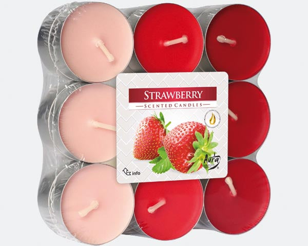 Bougies chauffe-plat parfumées à la fraise, 18 pièces par bloc