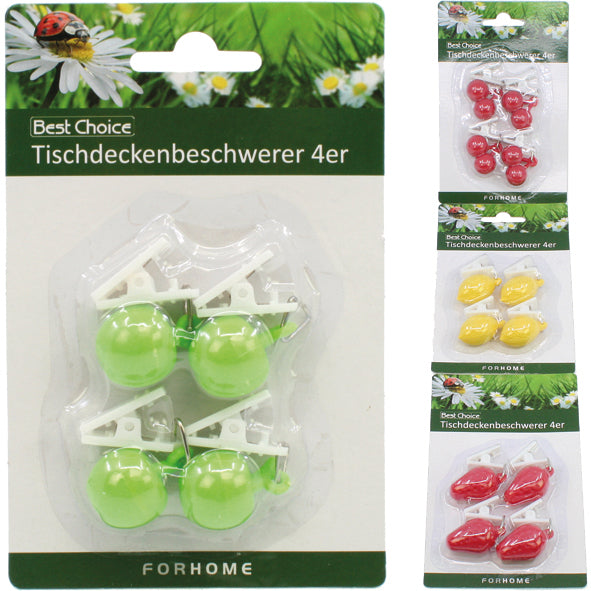 Poids pour nappes, fruits, 4 pièces par carte, assortis.
